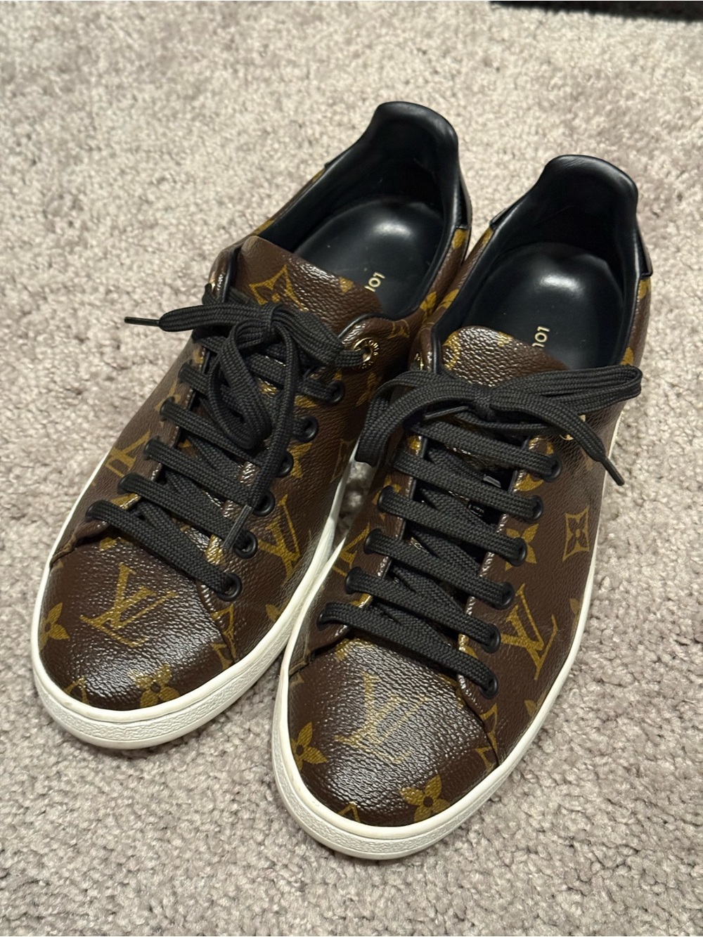 Louis Vuitton Frontrow Brown Monogram Low-Top Sneakers with Black Laces